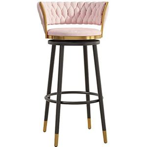 TOTLAC Barkrukken toonhoogte kruk stoel barkruk met metalen poten en voetsteun, moderne gestoffeerde fluwelen draaistoelen set van 1/2 voor keuken eetkamer roze - 1 stuk #A