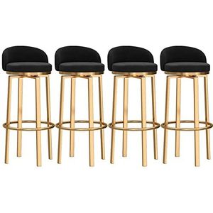 OSBELE Draaibare barkrukken set van 4 barkrukken met rugleuning en voetsteun moderne fluwelen hoge barkrukken stoelen voor keukeneiland zithoogte 65 cm, zwart