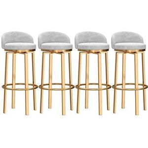 OSBELE Draaibare barkrukken set van 4 barkrukken met rugleuning en voetsteun moderne fluwelen hoge barkrukken stoelen voor keukeneiland zithoogte 65 cm, wit