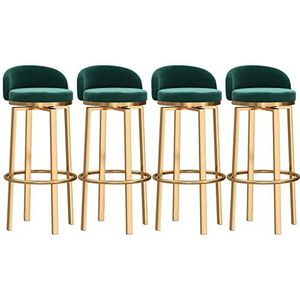 OSBELE Draaibare barkrukken set van 4 barkrukken met rugleuning en voetsteun moderne fluwelen hoge barkrukken stoelen voor keukeneiland zithoogte 75 cm, groen