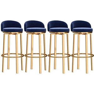 OSBELE Draaibare barkrukken set van 4 barkrukken met rugleuning en voetsteun moderne fluwelen hoge barkrukken stoelen voor keukeneiland zithoogte 75 cm, blauw