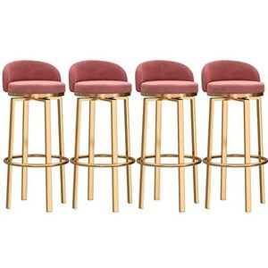 OSBELE Draaibare barkrukken set van 4 barkrukken met rugleuning en voetsteun moderne fluwelen hoge barkrukken stoelen voor keukeneiland zithoogte 75 cm, roze