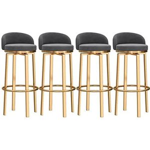 OSBELE Draaibare barkrukken set van 4 barkrukken met rugleuning en voetsteun moderne fluwelen hoge barkrukken stoelen voor keukeneiland zithoogte 75 cm, grijs