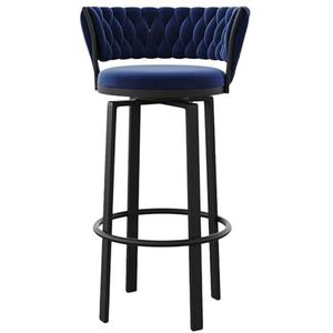 OSBELE 75cm Barkrukken met Geweven Terug 1 STKS, Moderne Fluwelen Gestoffeerde Barkrukken Zwart Metalen Benen Comfy Keuken Eiland Hoge Stoelen voor Eetkamer Pub Koffiebar