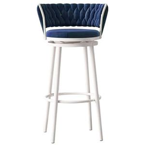 OSBELE Barkrukken met rugleuning, moderne 360° draaibare barkrukken, 65 cm zithoogte, fluweel gestoffeerde keukenstoelen met witte metalen poten en voetsteun, blauw