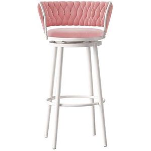 OSBELE Barkrukken met rugleuning, moderne 360° draaibare barkrukken, 65 cm zithoogte, fluwelen gestoffeerde keukenstoelen met witte metalen poten en voetsteun, roze