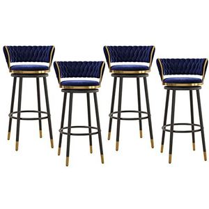 OSBELE Moderne draaibare barkrukken set van 4, luxe barkrukken met geweven rugleuning, draaibare eetkamerstoelen voor keuken, café, bar, make-up, blauw