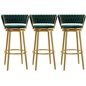 OSBELE Moderne Swivel Barkrukken Set van 3, Counter Hoogte Stoelen Krukken Bar Stoelen met Geweven Terug Gouden Voetsteun, Luxe Hoge Fluwelen Barkrukken Thuis Bar Keuken Eiland Krukken