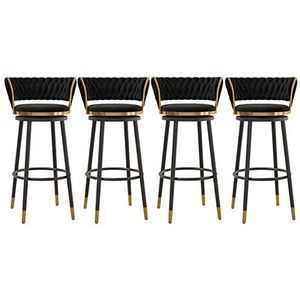 OSBELE Set van 4 draaibare barkrukken met geweven achterkant voor keuken, moderne fluwelen barkrukken gestoffeerde comfortabele eilandstoelen met voetsteun voor bar/eetkamer, zwart