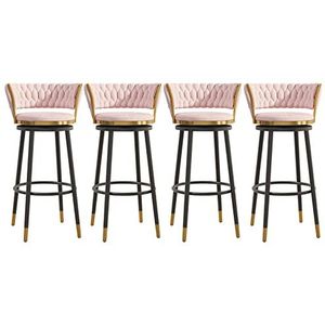 OSBELE Draaibare barkrukken in toonhoogte set van 4 met geweven achterkant voor keuken, moderne fluwelen barkrukken gestoffeerde comfortabele eilandstoelen met voetsteun voor bar/eetkamer, roze