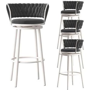 OSBELE Draaibare barkruk stoelen set van 4, 75cm fluweel gestoffeerde tegenkrukken met geweven achterkant en wit metalen frame, zwart