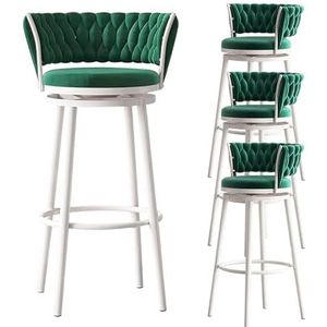 OSBELE Draaibare barkruk stoelen set van 4, 65cm fluweel gestoffeerde tegenkrukken met geweven achterkant en wit metalen frame, groen