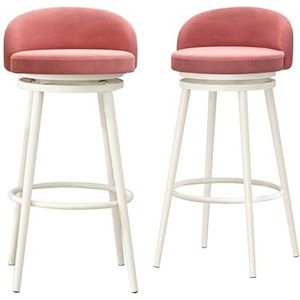 OSBELE Draaibare barkrukken set van 2, moderne fluwelen gestoffeerde toonhoogte stoel met lage rug ronde ring voor thuis bar keuken ontbijteiland, 65 cm zithoogte, roze