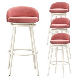 OSBELE Draaibare barkrukken set van 4, moderne fluwelen gestoffeerde toonhoogte stoel met lage rug ronde ring voor thuis bar keuken ontbijteiland, 65 cm zithoogte, roze