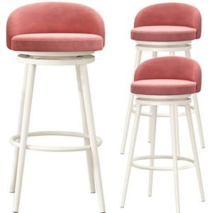 OSBELE Draaibare barkrukken set van 3, moderne fluwelen gestoffeerde toonhoogte stoel met lage rug ronde ring voor thuis bar keuken ontbijteiland, 65 cm zithoogte, roze