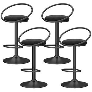 OSBELE Barkrukken op toonhoogte, set van 4 draaibare barkrukken met holle achterkant, moderne verstelbare barstoelen met zwarte basis, gestoffeerde fluwelen keukeneilandkrukken, zwart