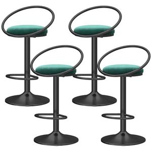 OSBELE Barkrukken op toonhoogte, set van 4 draaibare barkrukken met holle achterkant, moderne verstelbare barstoelen met zwarte basis, gestoffeerde fluwelen keukeneilandkrukken, groen