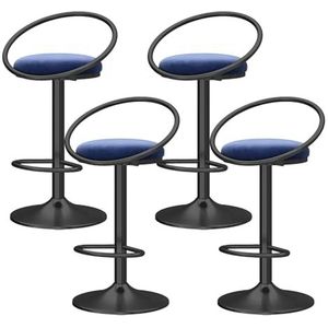 OSBELE Barkrukken op toonhoogte, set van 4 draaibare barkrukken met holle achterkant, moderne verstelbare barstoelen met zwarte basis, gestoffeerde fluwelen keukeneilandkrukken, blauw