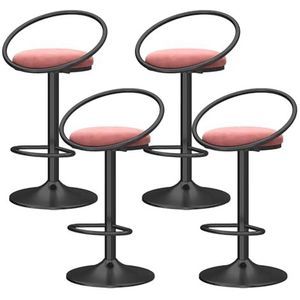 OSBELE Barkrukken op toonhoogte set van 4 draaibare barkrukken met holle rug moderne verstelbare barstoelen met zwarte basis gestoffeerde fluwelen keukeneilandkrukken, roze