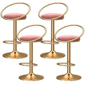OSBELE Barkrukken op toonhoogte set van 4 draaibare barkrukken met holle rug moderne verstelbare barstoelen met gouden basis gestoffeerde fluwelen keukeneilandkrukken, roze