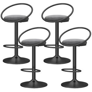 OSBELE Barkrukken op toonhoogte, set van 4 draaibare barkrukken met holle achterkant, moderne verstelbare barstoelen met zwarte basis, gestoffeerde fluwelen keukeneilandkrukken, grijs