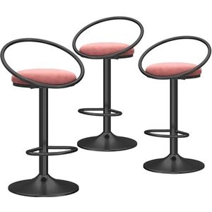 KUENCE Fluwelen draaibare barkrukken set van 3 moderne barkrukken op toonhoogte met holle rug en metalen basis verstelbare barstoelen keukeneilandkrukken voor thuis bar/pub, roze
