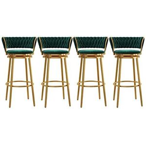 KUENCE Draaibare barkrukken set van 4 tegenkrukken moderne fluwelen barkrukken stoelen barkrukken met geweven rug/voetsteun voor keukeneiland/eetkamer/thuisbar, gouden basis, groen
