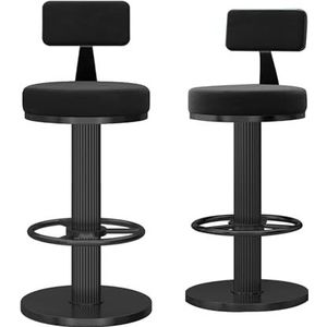 KUENCE Fluwelen barkrukken set van 2 moderne lage rugleuning krukken draaibaar met rugleuning en voetsteun barkrukken met zwarte metalen bas voor thuis keuken stoelen, in hoogte verstelbaar 65-80 cm,
