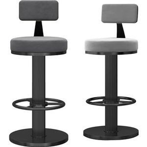 KUENCE Fluwelen barkrukken set van 2 moderne lage rugleuning krukken draaibaar met rugleuning en voetsteun barkrukken met zwarte metalen bas voor thuis keuken stoelen, in hoogte verstelbaar 65-80 cm,