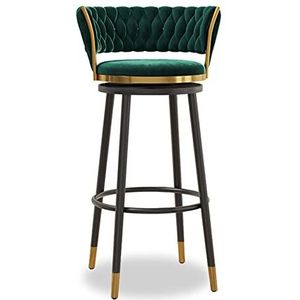 KUENCE Draaibare Groene Barkrukken Set van 1 Fluwelen Gestoffeerde Barkrukken met Geweven Terug Moderne Counter Krukken Stoelen voor Eetkamer/Thuis Bar/Keuken, Zithoogte 75cm