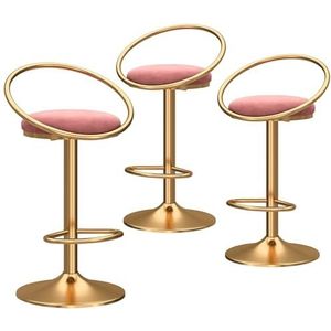 KUENCE Fluwelen barkrukken set van 3 verstelbare draaibare tegenhoogte kruk stoelen gestoffeerde moderne barkrukken met holle rug/trekring voor eetkamer/thuis bar/keuken, roze