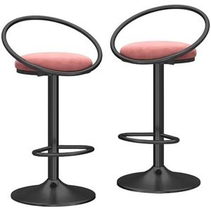 KUENCE Fluwelen barkrukken set van 2 verstelbare draaibare tegenhoogte kruk stoelen gestoffeerde moderne barkrukken met holle rug/trekring voor eetkamer/thuis bar/keuken, roze