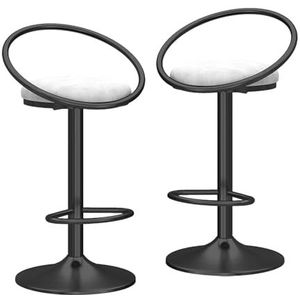 KUENCE Fluwelen draaibare barkrukken set van 2, moderne kruk stoel met holle rug, verstelbare toonhoogte barstoelen, barkruk voor keuken pub, keuken, café, eetkamerstoelen, wit, Cyber Celebrity