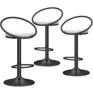 KUENCE Fluwelen draaibare barkrukken set van 3, moderne kruk stoel met holle rug, verstelbare toonhoogte barstoelen, barkruk voor keuken pub, keuken, café, eetkamerstoelen, wit, Cyber Celebrity