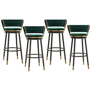 KUENCE Draaibare barkrukken, set van 4, moderne barkrukken met geweven rugleuning, fluwelen gestoffeerde stoel met lage rugleuning voor keuken, ontbijteiland, groen