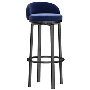 KUENCE Moderne tegenhoogte krukken 1 st, draaibare fluwelen barstoelen met lage rug, zwarte metalen poten eetkamerstoelen voor keuken/thuispub, zithoogte 75 cm, blauw