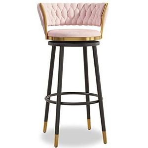 KUENCE Draaibare barkrukken set van 1 fluwelen barkruk op toonhoogte barkruk moderne keuken barkrukken stoelen met geweven lage rug voor eetkamer/pub, zwart, roze