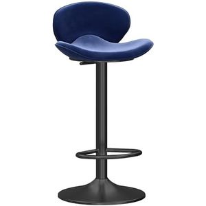 KUENCE Moderne draaibare barkrukken 1 STK, fluwelen verstelbare hoogte barkruk met lage rug keuken eiland bar stoel met zwarte basis, verstelbare hoogte 65-80 cm, blauw