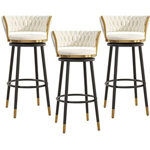 KUENCE Fluwelen barkrukken Set van 3 Moderne Swivel Counter Hoogte Bar Stoelen met Zwart Metalen Base Gestoffeerde Gewatteerde Eiland Stoelen Geweven Terug voor Keuken Eiland/Pub/Koffie/Winkel