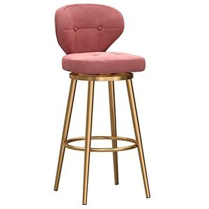 Moderne barkrukken op toonhoogte, set van 1, fluwelen gestoffeerde stoffen barkrukken met rug en gouden basis, keukeneilandstoel, barstoelen voor thuis, keuken, bistro, koffiebar, restaurants, roze