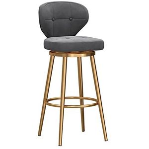 Moderne barkrukken op toonhoogte, set van 1, fluwelen gestoffeerde stoffen barkrukken met rug en gouden basis, keukeneilandstoel, barstoelen voor thuis, keuken, bistro, koffiebar, restaurants, grijs