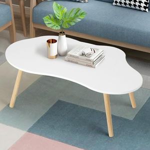 HshDUti Kleine salontafel, midden eeuw moderne theetafel voor woonkamer centrum minimalistische display salontafel, wolkvormige ovale houten tafel, witte salontafels voor kleine ruimte 40 ""L x 20"" B x