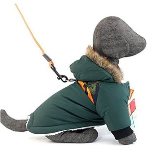 JingRunZe Capuchon Verstelbare maat Winter Hondenkleding voor Kleine Honden Warm Huisdier Puppy Kostuum Franse Bulldog Kostuum Jas Waterdichte Jas Chihuahua Katoen Kostuum (Kleur: Groen, Maat: XL)