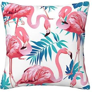 WESTCH Flamingo vogel groen plantenblad alle seizoenen universeel sierkussen - zacht vierkant kussen met ritssluiting slaapkamer sierkussen woonkamer accent kussen sofa stoffen kussens