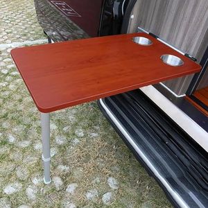 RV kant opknoping klaptafel met 2 beker slots + uitschuifbare tafelpoot, interieur meubels voor campers, boten, caravans, bestelwagens, campers, 79 × 39cm,Red