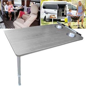 Rv'S opvouwbare tafel met upgrade uitschuifbare tafelpoot + 2 beker slots, interieur inrichting voor campers, boten, caravans, bestelwagens, campers,79×39cm,Grey