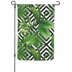 Tuinvlag tuin decoratieve banner dubbelzijdig voor buiten en binnen tuinhuis 30x45 cm, groene bladeren van palmboom tropische plant