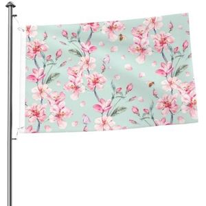 Vlag 2x3FT outdoor vlag tuin vlaggen tapijt hek banner vakantie tuin feest vlaggen, roze kersenbloem groenblauw lente