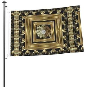 Vlag 2x3FT outdoor vlag tuin vlaggen tapijt hek banner vakantie tuin partij vlaggen, retro goud geometrische Griekse sleutel