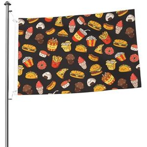 Vlag 2x3FT outdoor vlag tuin vlaggen tapijt hek banner vakantie tuin partij vlaggen, cartoon doodle fast food zwart